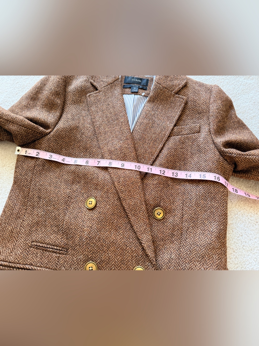 J.Crew Bristol Blazer Hazelnut English Wool Herringbone Double Breasted NWOT 0 - Picture 9 of 10